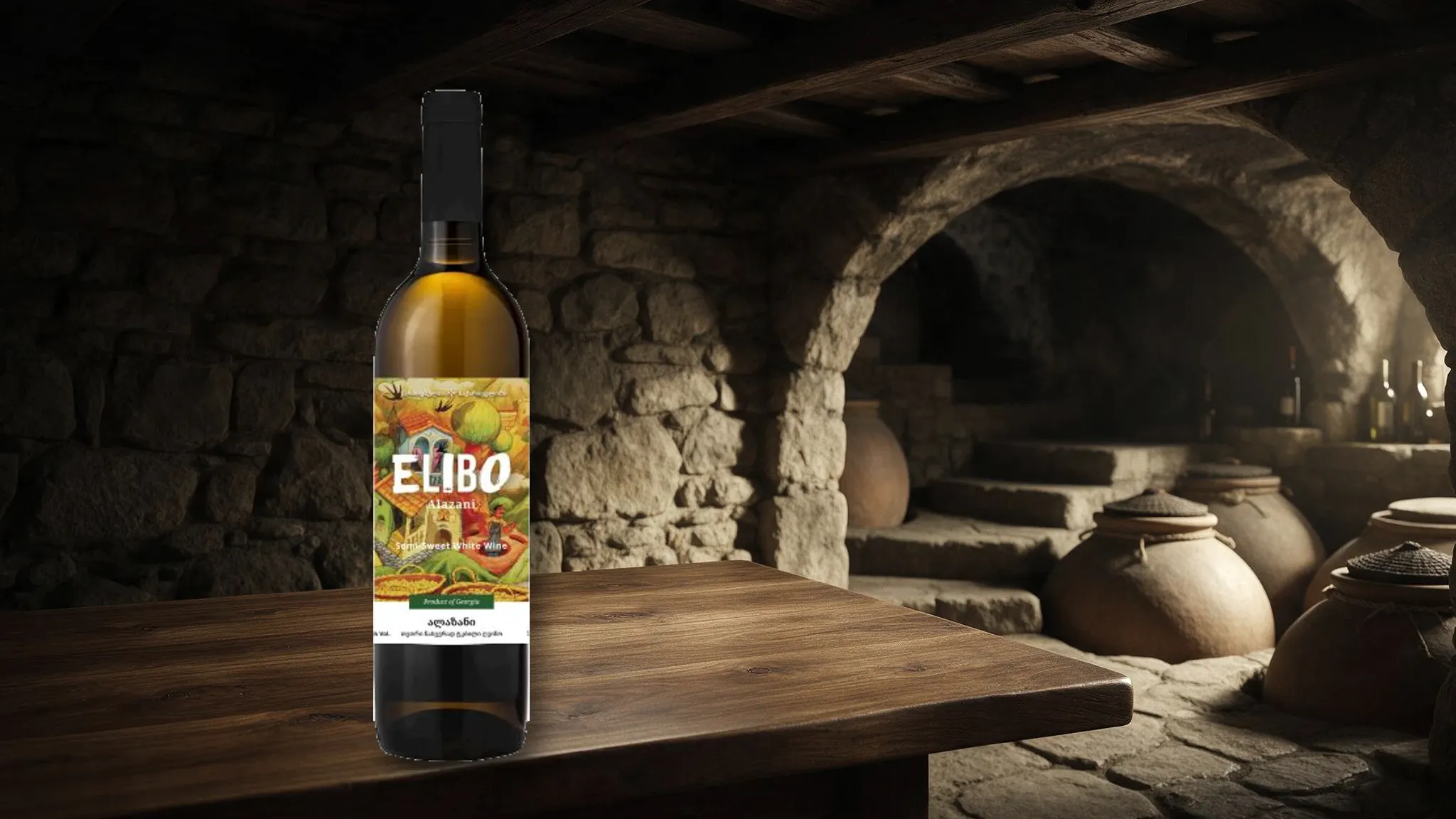 Butelka wina Elibo Alazani Valley White Semi-Sweet